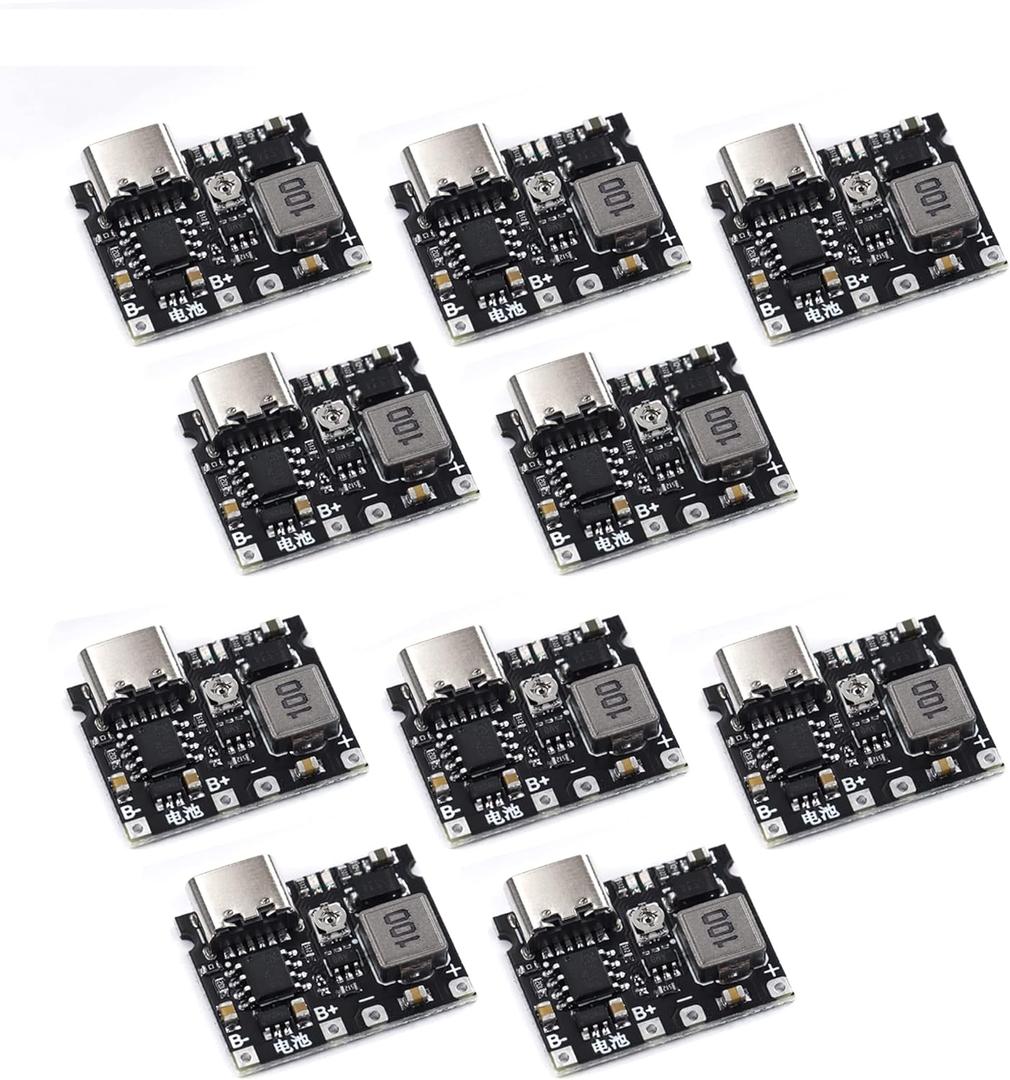 Teyleten Robot 18650 Lithium Li-ion 3.7V 4.2V Battery Charger Board DC-DC Step Up Boost Module TP4056 DIY Kit Parts Type-C 10pcs