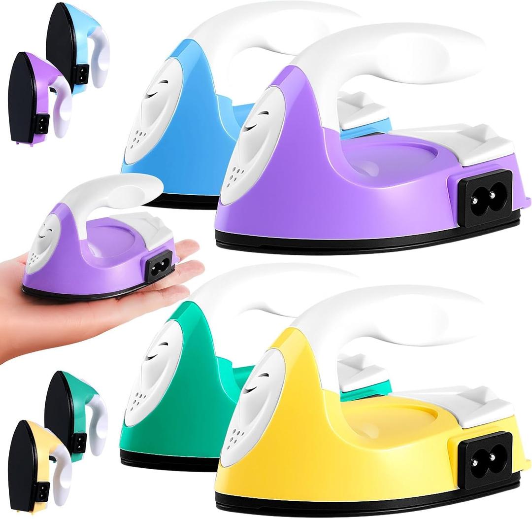 Zhehao 4 Pcs Mini Craft Iron Small Heat Press 3.39 x 2.36 x 2.56 Portable Heat Transfer Machine with Charging Base Accessories DIY Clothe Bead Patch Bag Hat Vinyl(Purple, Olive Green, Blue, Yellow)
