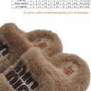 Cozy Faux Fur Slippers with Stylish Letter Embroidery Non-Slip Rubber Sole Soft Indoor Shoes for Home Brown (5-5.5 Women/4.5-5 Men)