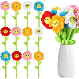 18 Pcs Plush Smile Flower Stuffed Bendable Stems Plush Bouquet Toy Soft Floral 12.6 Inch for Graduation 2026 Mother's Day Valentines Day Girl Girlfriend Wife Family and Friends(Elegant Style)