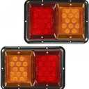 Partsam 2Pcs Double Led Trailer Tail Lights Horizontal Mount Dual Stop Turn Signal Tail Lights 24 LED Surface Mount RV Double Led Taillights RV Double Led Turn Tail Lights 12V IP67 Black Base w Gasket