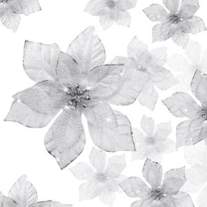 WILLBOND 36 Pcs 3 Size Christmas Poinsettia Christmas Tree Flowers Glitter Faux Flowers Decoration Artificial Poinsettia Ornaments for New Year Home Outdoor Decoration (Silver,3/4/ 6 Inch)