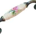 Blockstool Vintage 128mm Ceramic Flower Roses Handle Knobs Cabinet Drawer Pulls, Pack of 4 (Beige)