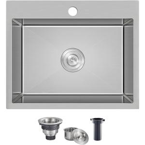 KINGO HOME 22x18 Inch Drop in Kitchen Sink,16 Gauge Topmount RV Small Kitchen Bar Sinks,Stainless Steel Outdoor Prep Single Bowl Workstation Wet Bar Sink with Stainless Steel Strainer