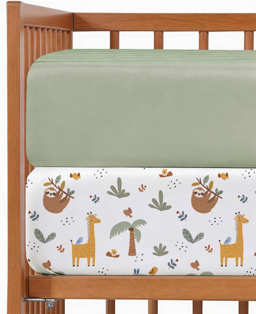 2-Pack Mini Crib Sheets Fitted - Pack N Play Sheets for Pack and Play Mattress - Stretchy Soft Microfiber Playard Bedding - Mini Toddler Bed Cover Boys & Girls - Easy-Fit, Oeko-Tex, 38 x 24in - Safari