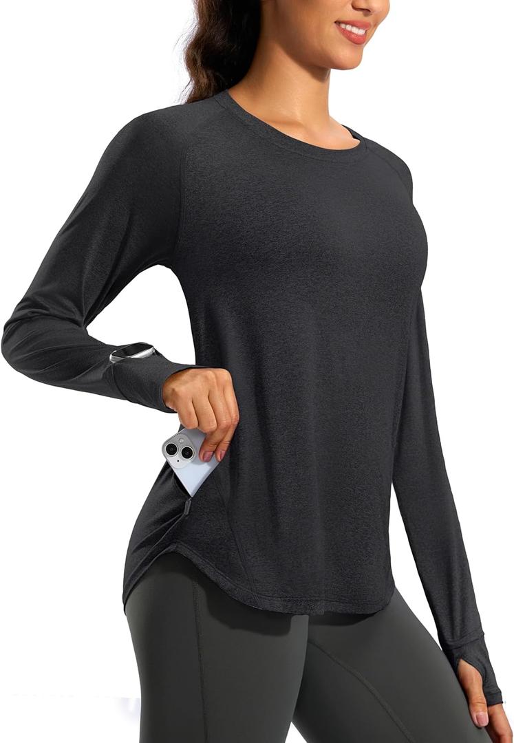 G Gradual Long Sleeve Workout Tops for Women Quick Dry Lightweight Running Athletic Shirts with Zip Pocket Moisture Wicking (Small, Black)