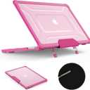 SEYMAC stock Case for MacBook Air 15 inch 2025-2023 Release A3241 A3114/A2941 M4-M2 Chip, Shock-Absorbing Protection with Folding Stand &Mouse Pad/Bag Case for MacBook Air 15'' (Pink)