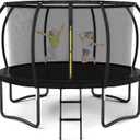 Outdoor Trampoline, Recreational Trampolines for Kids/Adults with Enclosure Net Basketball Hoop, Sprinkler, Curved Poles and Ladder, Anti-Rust Coating, ASTM Approval (12FT, Black)