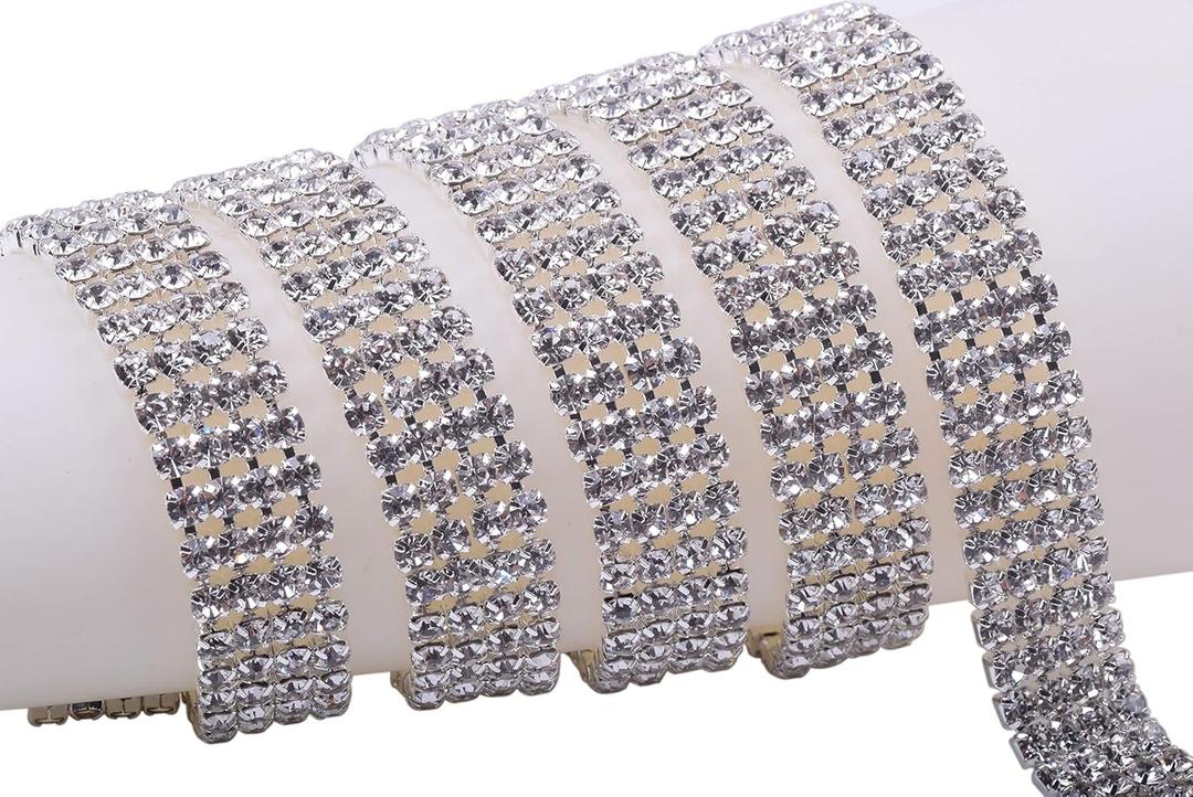 KAOYOO 4 Rows 1 Yard 4MM Crystal Rhinestone Chain Trim for Sewing Craft,DIY Decoration (Silver)