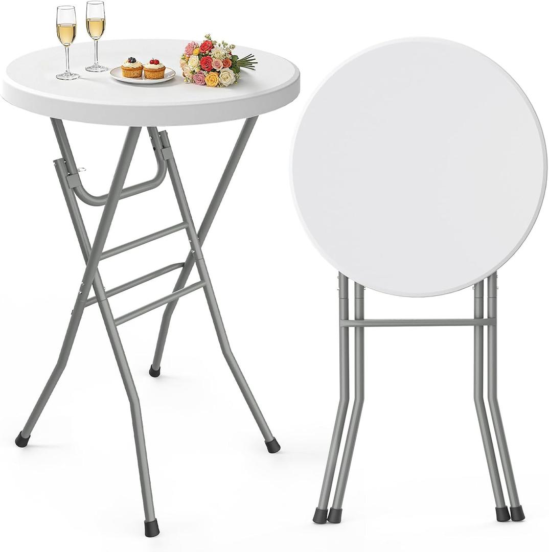 Pureegg Round Cocktail Table - High Top Bar Table (28" Diameter x 43.3" Height) with X-Shaped Support Frame, Foldable & Portable for Parties, Weddings, Events & Home Use, White - 1PCS