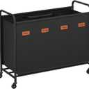 SONGMICS 4 Section Laundry Sorter, Laundry Hamper with Wheels, Rolling Clothes Hamper Cart with Large Capacity and Removable Bags, for Laundry Room, Bedroom, Bathroom, Ink Black