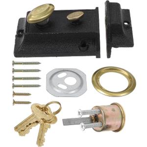 Double Safety Munition Door Lock Vintage Spring Bolt Lock for Home Security Easy Install Antique Door Replacement with Polished Surface Suitable for Various Door Types 4.68X2.48X1.53In