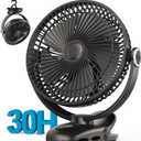 10000mAh 30hrs Portable Fan Rechargeable, 8-Inch Battery Operated Clip on Fan, USB Fans, 4 Speeds, Strong Airflow, Sturdy Clamp for Golf Cart Office Desk Outdoor Travel Camping Bed Truck Treadmill (Black)