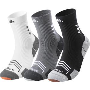 Compression Sport Running Socks: Athletic Crew Socks for Men Women Cycling Hiking Basketball Work,3 Pairs, 9-13, A-white Gray Black
