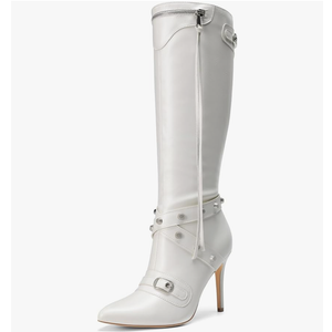 DREAM PAIRS Women's Metallic Stiletto Heeled Knee High Boots Sexy Fashion Pointed Toe Dress Boots with Stud and Zipper Tassel 8