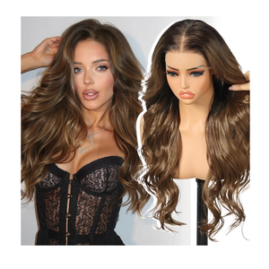 KOME Brown Synthetic Lace Front Wig,13×6 Curly HD Lace Glueless Wig for Women Daily Use 24IN(4/27)