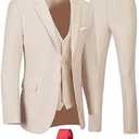 Furuyal Men's Suits 3 Piece Slim Fit Suit Set,Two Button Wedding Business Tuxedo Solid Blazer Jacket Vest Pants with Tie (Champagne, L)