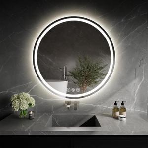 LED Bathroom Mirror 24 Inch Round Bathroom Mirror with Lights, Circle LED Mirror, Wall Mounted Lighted Bathroom with 3 Colors Brightness, Anti-Fog, Dimmable, Shatter-Proof