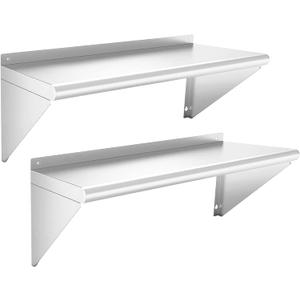 Stainless Steel Shelf 12" x 36" - 2 Pack 300 lb Wall Mounted Commercial Stainless Steel Shelves Metal Shelving for Restaurant Kitchen