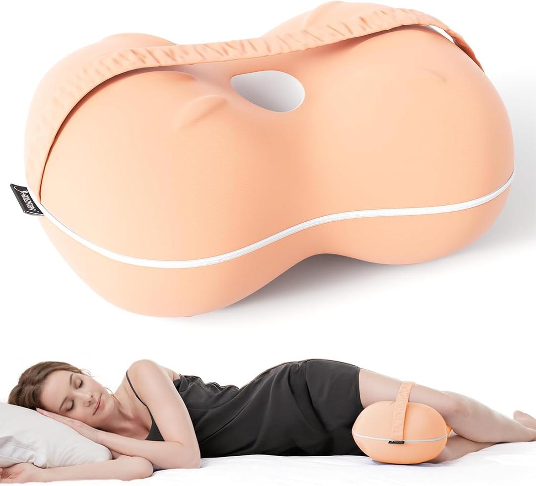Knee Pillow for Side Sleepers - Cooling Leg Pillow for Side Sleeping - Memory Foam Knee Pillows with Strap for Hip Pain & Spine Alignment (Peachpuff)
