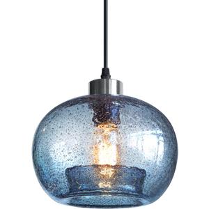 CASAMOTION Glass Pendant Lights Kitchen Island Modern Farmhouse Blue Ceiling Hanging Light Fixtures Globe Over Table Sink Foyer Entryway Brushed Nickel 8.7 Inch Diam