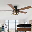 Qcyuui 52 Inch Farmhouse Ceiling Fan with Light and Remote Black Industrial Caged Flush Mount Ceiling Fan with Dual Finish 5 Blades 6 Speed Reversible Motor Rustic Ceiling Fan for Living room