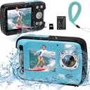 Underwater Camera 4K 48MP Autofocus Selfie Dual Screen Waterproof Camera with Floating Strap and 32GB Card, 17FT Compact Waterproof Digital Camera, Fill Light Underwater Camera for Snorkeling