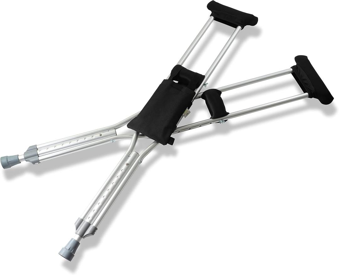 Crutch Pad Accesories Set with Organizer/Storage/Pouch/Tote- Water Resistant, Machine Washable - Memory Foam Underarm Pads and Hand Grips- Medical Forearm Crutch Accessories