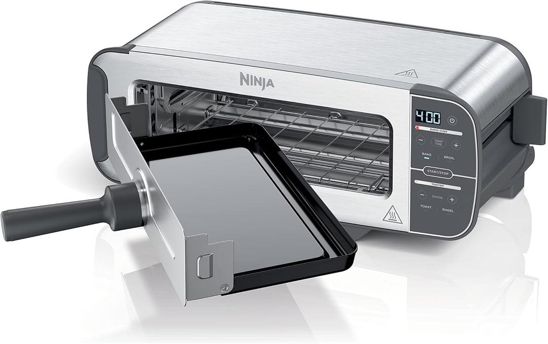 Ninja ST100 Foodi 2-in-1 Flip Toaster, 2-Slice Capacity, Compact Toaster Oven, Snack Maker, 1500 Watts, Stainless Steel