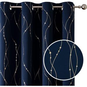 SMILE WEAVER Navy Blackout Curtains for Living Room 2 Panels,Room Darkening Curtain 63 Inch Length for Kid's Bedroom with Star Design Soft Thick Thermal Insulated Grommet Window Drapes