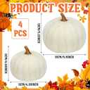 Preboun 4 Pieces Large Wool Fall White Pumpkin Thanksgiving Decor Artificial Fabric Pumpkin Harvest Felt Fake Pumpkins for Decorating for Fall, Thanksgiving, Halloween, Wedding Parties Decoration