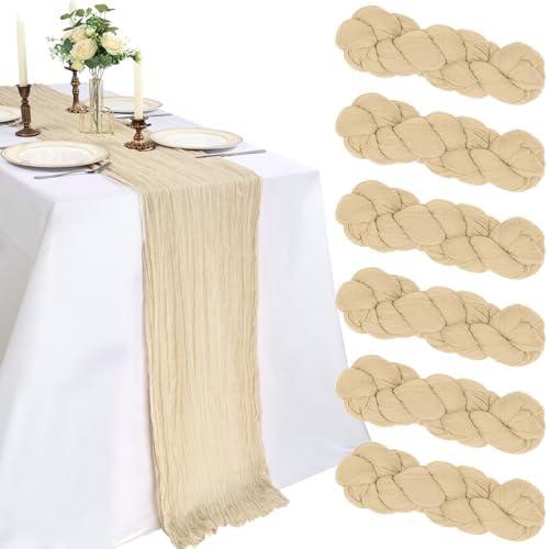 6 Pack Beige Cheesecloth Table Runner Gauze Rustic Boho Cheese Cloth Fall Table Runner Decorations for Wedding Party Birthday Bridal Baby Shower Centerpiece Home Décor