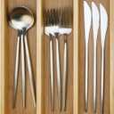 Small Silverware Drawer Organizer Kitchen Utensils Trays For Drawer Bamboo Cutlery Tray Skinny Flatware Organizer Narrow Spoon Fork Cutlery Holder Drawer Flatware Trays Slim Silverware Organizers (10" x 7.8", Natural)
