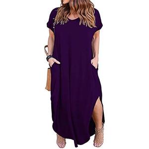 Nemidor Plus Size Maxi Dresses for Curvy Women Casual Summer Slit Loose Short Sleeve Long Dress with Pocket 24