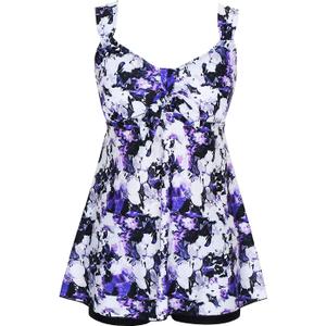 DANIFY Womens Plus Size Swimsuits Tankini Swimdress Cover Up Swimwear Two Piece Bathing Suit Retro Skirted Swim Dress (Blue, XL)