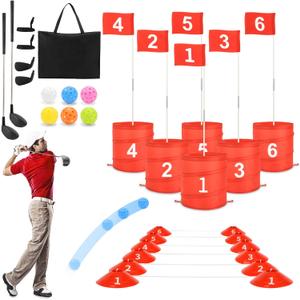 deAO Golf Yard Game Backyard Games for Kids Adults, Portable 6 Holes Golf Course with Balls and Flag, Family Gifts for Outdoor Indoor, Lawn, Park, Beach, Camping, Hotel (Red)