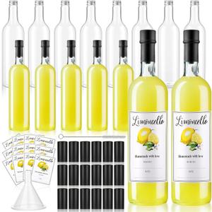 Maxcheck 12 Pcs 25 oz Limoncello Plastic Wine Bottles with Labels Stickers Airtight 750ml Empty Clear Liquor Bottles with Lid for Homemade Extracting Liqueur Suitable for Gift Giving