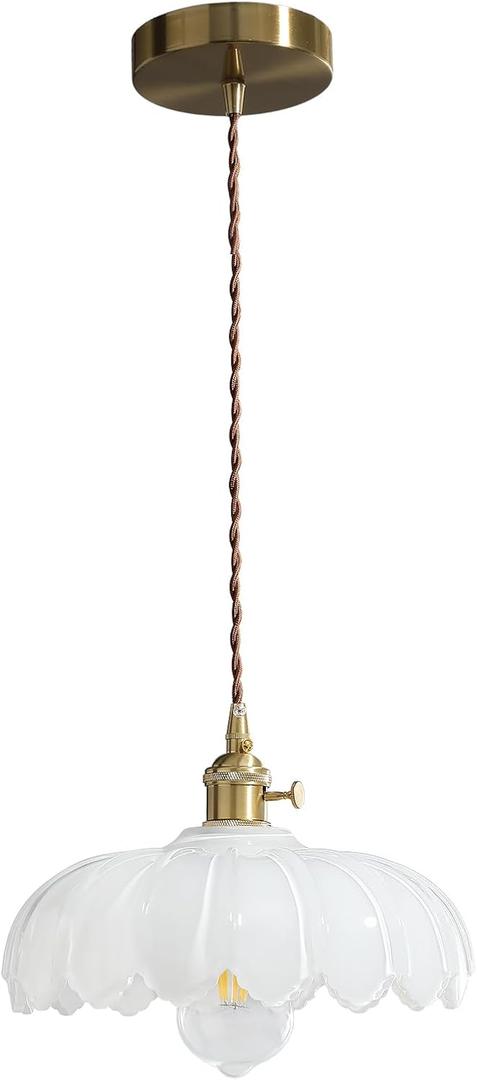 XZHGCEE Vintage Pendant Light Fixtures: Milk Glass Pendant Lights Kitchen Island, White Milk Glass Pendant Light Fixture for Bedroom Dining Room