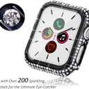 4 x Surace Compatible with Apple Watch Case 38mm for Apple Watch Series 6/5/4/3/2/1, Bling Cases with Over 200 Crystal Diamond Protective Cover Bumper for 38mm 40mm 42mm 44mm (38mm, Black)