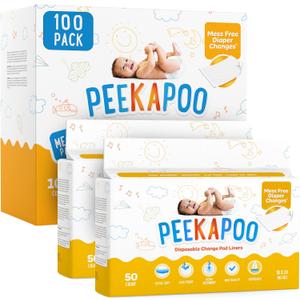 Peekapoo - The Original Disposable Baby Changing Pad Liners 100 Pack | Super Soft, Waterproof, Ultra Absorbent | Portable, Travel-Friendly, Mess-Free Diaper Changes Anywhere