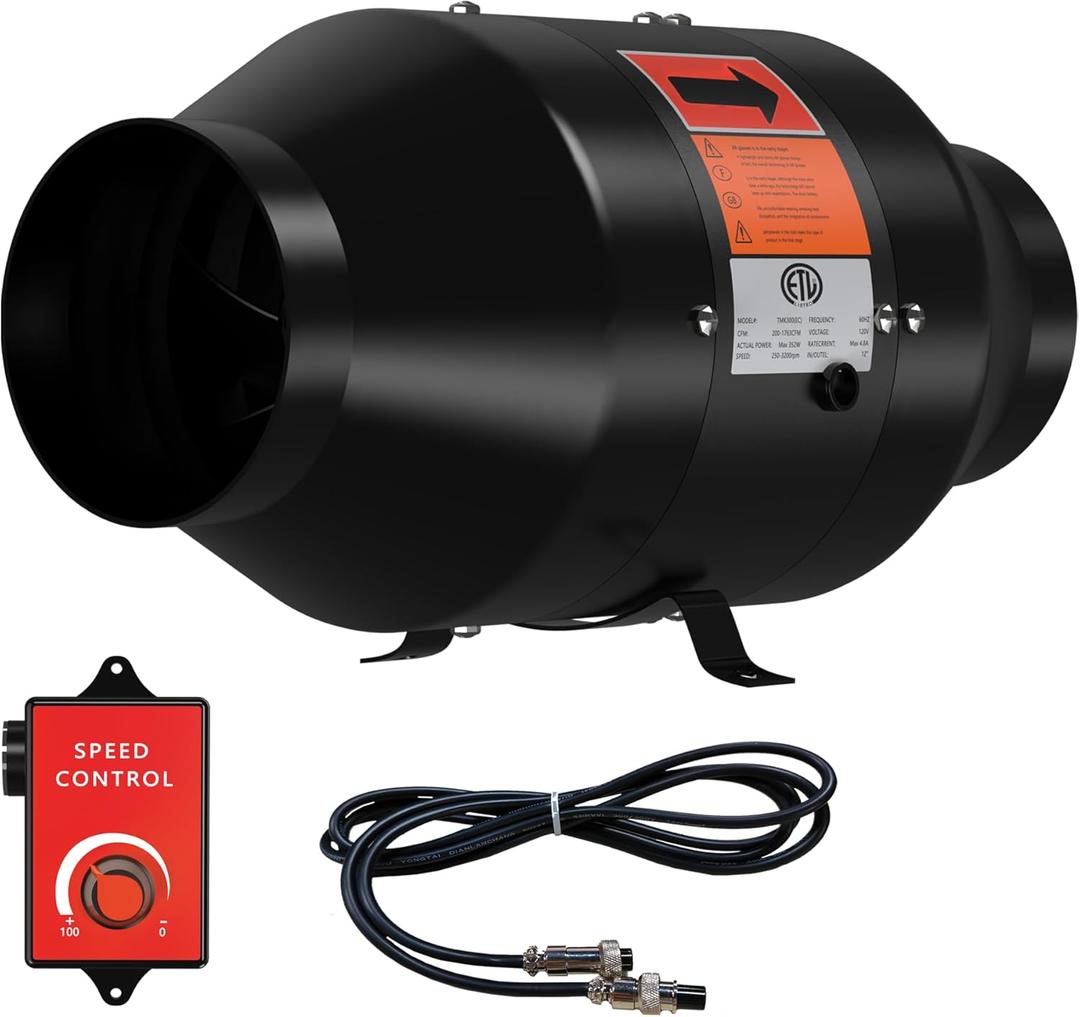 4 Inch Inline Duct Fan with Speed Controller - EC Motor Ventilation Exhaust Fan for Heating Cooling Booster, Grow Tents, Hydroponics, NSK/SKF bearings, ETL Listed