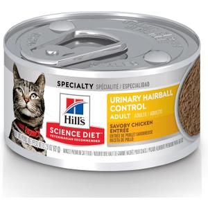 Hill's Science Diet Adult Urinary & Hairball Control Wet Cat Food | #1 Veterinarian Recommended, Chicken Minced, 2.9 oz. Cans, 24-Pack (EXP 08/05/26)