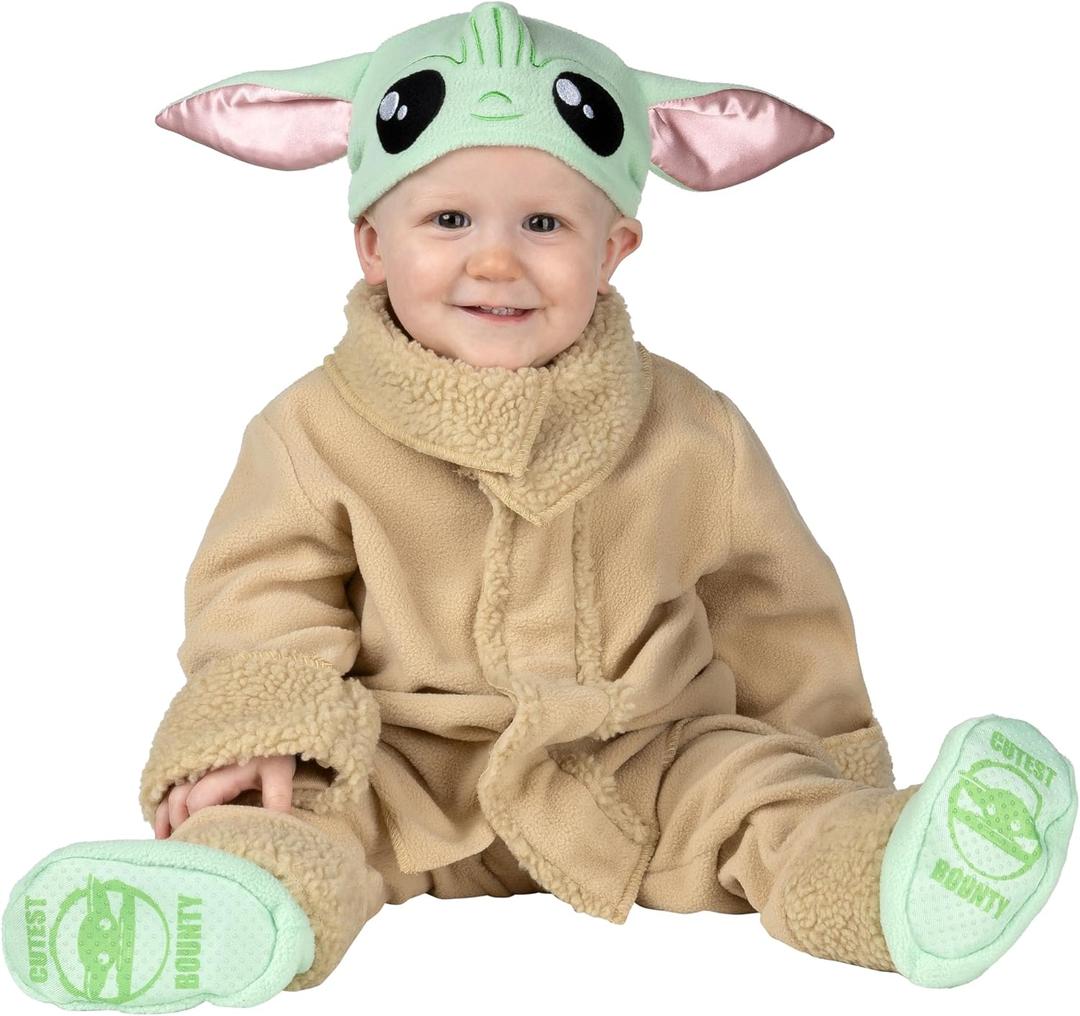 Star Wars Grogu Official Infant Deluxe Costume - Premium Quality Minky Fabric and Non-Slip Grip Booties, 12-18M