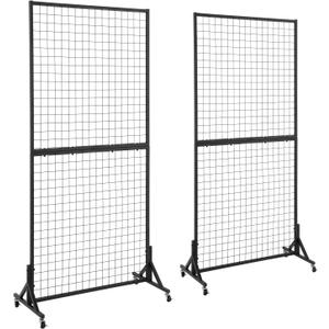 2 Packs 3' x 6' Grid Wall Panels Standing Wire Grid, Study Display Rack with T-Base Wheels Freestanding Gridwall Panel Tower for Shows, Black