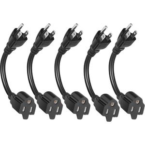 KUNLUN 5 Pack Short Extension Cord, 3 Prong 8-Inch Small Extension Cord Outlet Saver 16AWG/13A for Indoor Outdoor Use, NEMA 5-15P to NEMA 5-15R Power Extension Cable