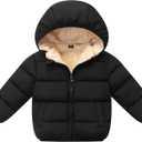 Kimjun Toddler Baby Hooded Puffer Jacket Boys Girls Kids Thicken Warm Winter Coat Fleece Outerwear Black 80