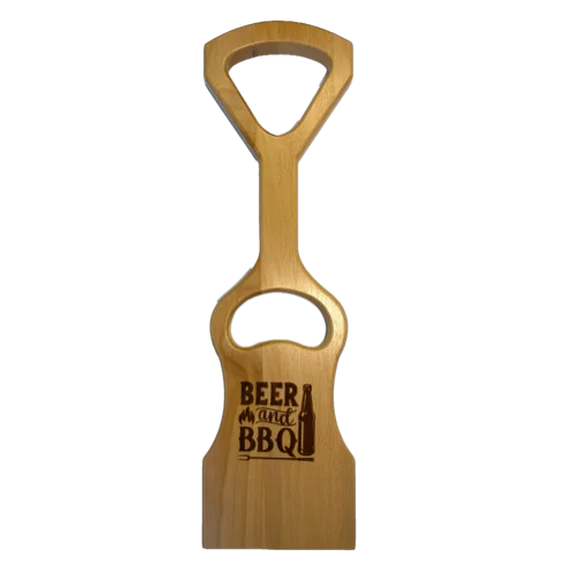 Woody's Wooden Beer and BBQ Engraved Grill Scraper W/Bottle Opener | BBQ Cleaning Tool