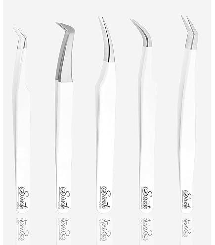 SIVOTE Eyelash Extension Tweezers for Classic & Volume Lashes, 5-Pack, White