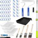 Paint Roller Kit with Extension Pole, 27 Piece Set, 2 to 4 Ft Pole, 4"9" Paint Rollers, Paint Brushes Set for Professional Painting,House Paint Roller for All Latex and Oil Paints & Stains