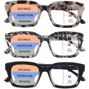 3 Pack Progressive Multifocal Reading Glasses for Women Men Oprah style Blue Light Blocking Spring Hinger Readers (Multicolor)